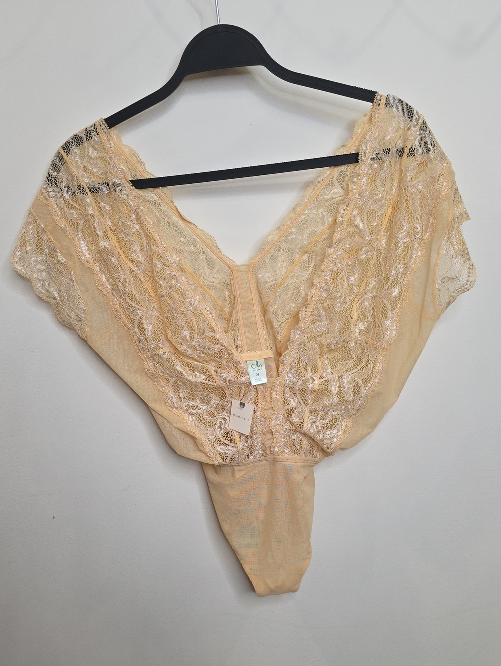 Clo Intimo Lace Trim Sheer Bodysuit Yellow NWT Small